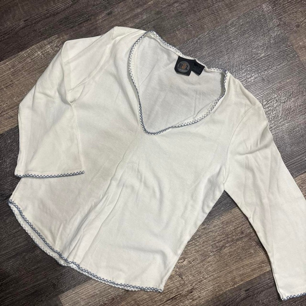 Y2K Rue21 White Contrast Stitch Long Sleeve Top Size Large‎